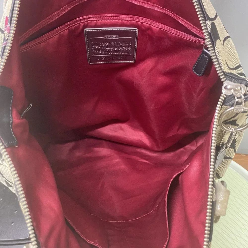Coach Poppy Signature One Women Shoulder Bag Tan/Black/Pink 13x17x4" Need Clean - Picture 15 of 16